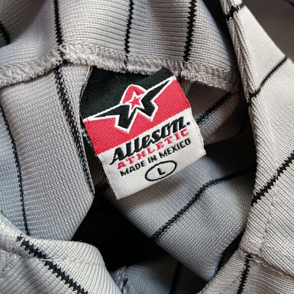 Large Vintage Y2K Knights Baseball Jersey Pinstripe Gray Yellow Sewn Letters - Picture 7 of 7